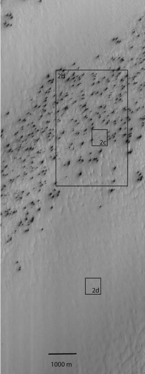 Fans in the Manhattan region of the south pole of Mars